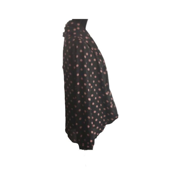 Bisou Bisou Black Pink Polka Dot Flowy Shawl Collar V- Neck Blouse Size M - Picture 2 of 9